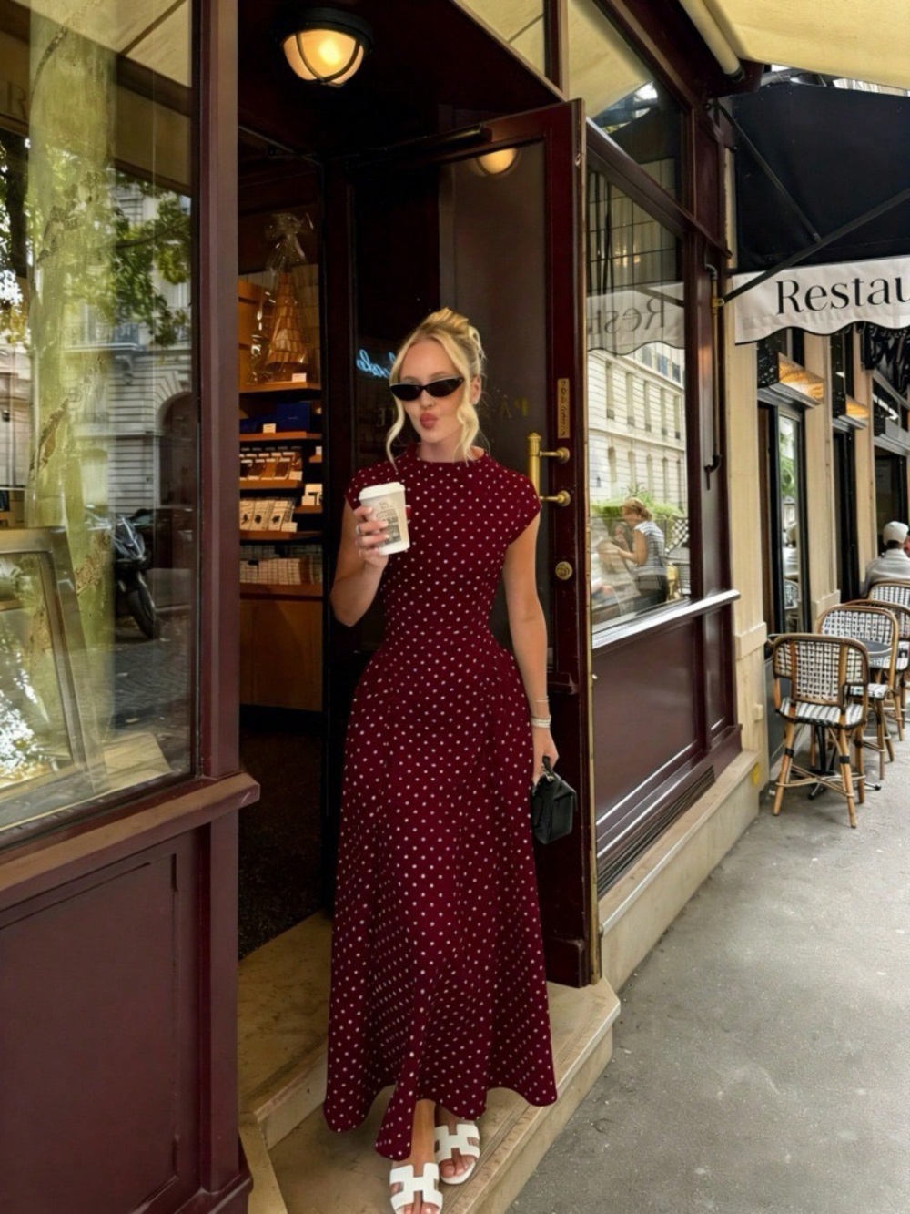 Women’s Burgundy Polka Dot Maxi Dress